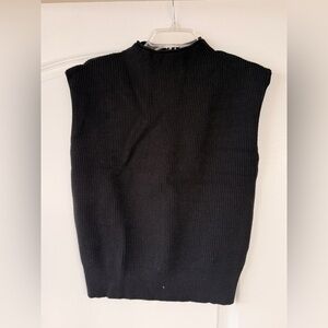 Black Sleeveless Knit Mock Neck Sweater